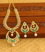 Gold platted ruby cz pearl short necklace set