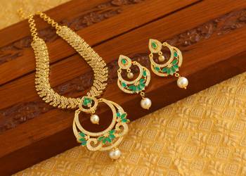 Gold platted ruby cz pearl short necklace set 2