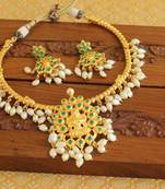 Gold platted ruby temple pearlnecklace set