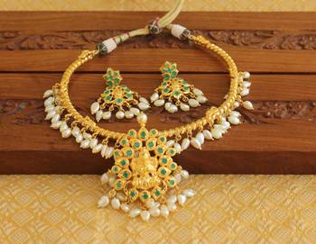 Gold platted ruby temple pearlnecklace set 2