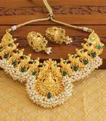 Gold platted kempu temple peacock necklace set