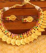 Gold platted kempu lakshmi kasu necklace set