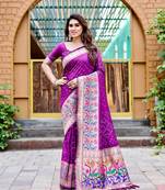 Purple Designer Paithani Bandhej With Faux KANJIVARAM Border Zari Weaving Rich Pallu Saree With Blouse For Women