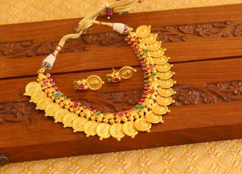 Gold platted kempu lakshmi kasu necklace set 2