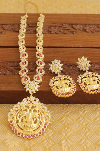 Gold platted kempu cz lakshmi peacock short necklace set