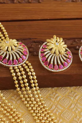 Gold platted ruby cz layered necklace set