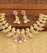 Gold platted ruby cz parrot pearl necklace set