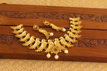 Gold platted ruby cz parrot pearl necklace set 3