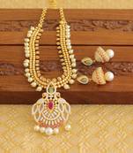 Gold platted ruby cz peacock pearl short necklace set