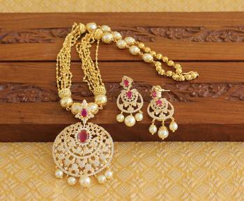 Gold platted ruby cz pearl necklace set 1