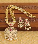 Gold platted ruby cz pearl necklace set