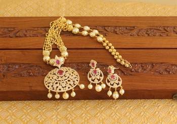 Gold platted ruby cz pearl necklace set 2