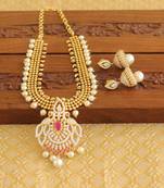 Gold platted ruby cz peacock pearl short necklace set