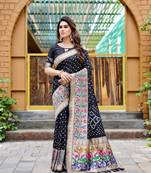 Black Designer Paithani Bandhej With Faux KANJIVARAM Border Zari Weaving Rich Pallu Saree With Blouse For Women