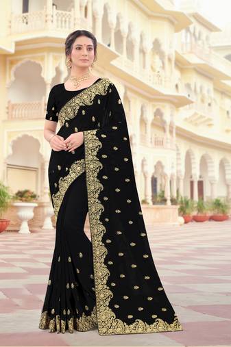 Black Zari Embroidered Border Two Tone Vichitra Silk Saree With Blouse Piece