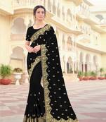 Black Zari Embroidered Border Two Tone Vichitra Silk Saree With Blouse Piece