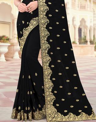 Black Zari Embroidered Border Two Tone Vichitra Silk Saree With Blouse Piece 3