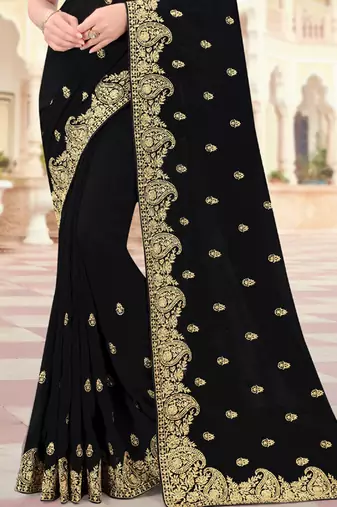 Black Zari Embroidered Border Two Tone Vichitra Silk Saree With Blouse Piece