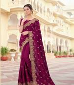 Purple Zari Embroidered Border Two Tone Vichitra Silk Saree With Blouse Piece