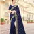 Navy Blue Zari Embroidered Border Two Tone Vichitra Silk Saree With Blouse Piece