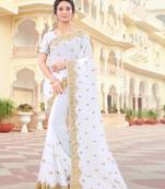 White Zari Embroidered Border Two Tone Vichitra Silk Saree With Blouse Piece