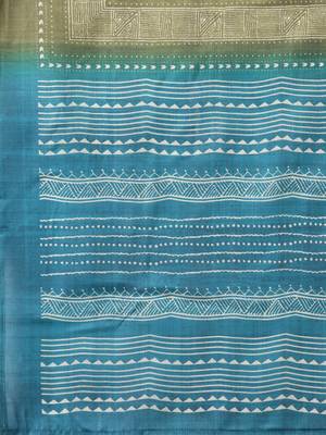 Unstitched blue satin with a digital printed dupatta & sentoon bottom. 4