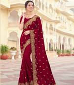 Maroon Zari Embroidered Border Two Tone Vichitra Silk Saree With Blouse Piece