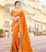 Mustard Zari Embroidered Border Two Tone Vichitra Silk Saree With Blouse Piece