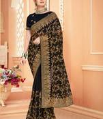 Black Zari Embroidered Stone Border Georgette Saree With Blouse Piece