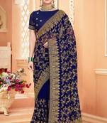 Navy Blue Zari Embroidered Stone Border Georgette Saree With Blouse Piece