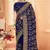 Navy Blue Zari Embroidered Stone Border Georgette Saree With Blouse Piece