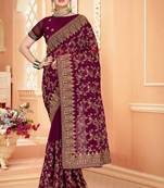 Purple Zari Embroidered Stone Border Georgette Saree With Blouse Piece