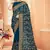 Teal Blue Zari Embroidered Stone Border Georgette Saree With Blouse Piece