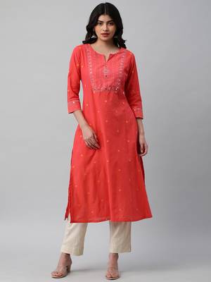 A line cotton weave kurta with delicate mirror work. 1