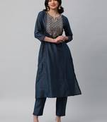 A line kurta with beautiful zari and resham embroidery.