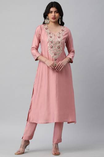 A line kurta with beautiful gota patti embriodery.