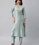 A line silk blend kurta with beautiful gota patti embroidery & anchor threads.