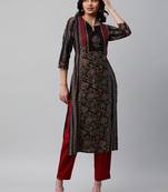Straight panelled kurta with blockprint & sequin handwork.