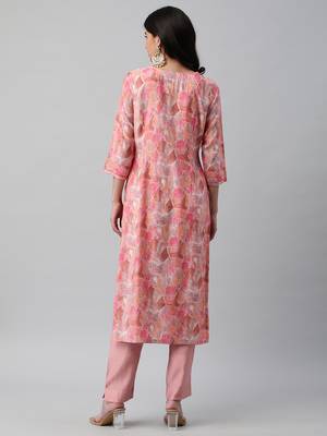 A printed chanderi kurta with embellishment at neck and sleeves. 2