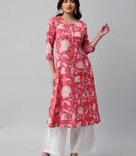 A line cotton printed kurta with center placket.