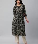 A line cotton printed kurta with center placket.