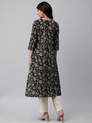 A line cotton printed kurta with center placket. 2