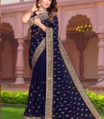 Navy Blue Zari Embroidery Stone Work Georgette Saree