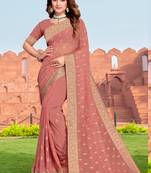 Dusty Pink Zari Embroidery Border Work Georgette Saree
