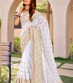 White Zari Embroidery Border Work Georgette Saree