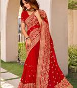 Red Zari Embroidery Border Work Georgette Saree