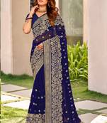 Navy Blue Zari Embroidery Border Work Georgette Saree