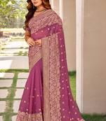 Dusty Pink Zari Embroidery Border Work Georgette Saree