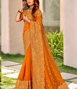 Mustard Zari Embroidery Border Work Georgette Saree