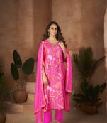 Women digital printed hand work pure muslin salwar suit